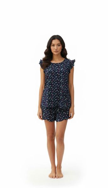 A43112301 - Bộ ngắn rayon hoa cổ tròn, tay bèo