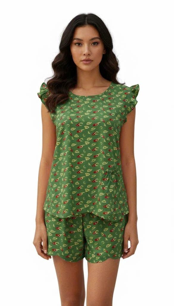 A43112301 - Bộ ngắn rayon hoa cổ tròn, tay bèo