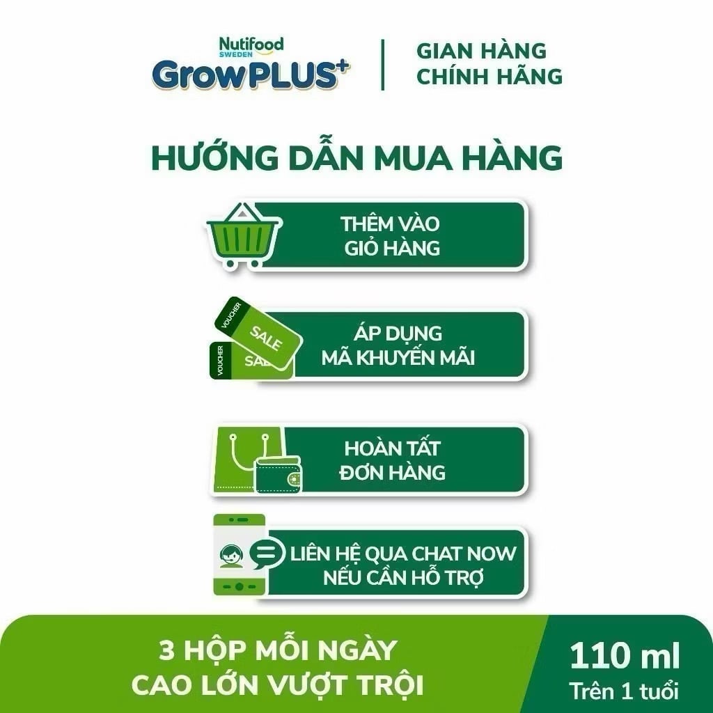 Sữa Nước Nutifood Grow Plus Bạc Height Boosting Tăng Chiều Cao 110ml/180ml - Sữa Công Thức Dinh Dưỡng Pha Sẵn