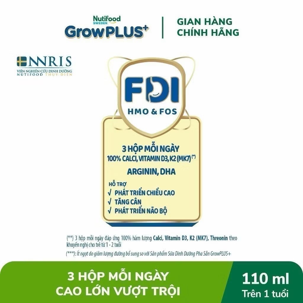 Sữa Nước Nutifood Grow Plus Bạc Height Boosting Tăng Chiều Cao 110ml/180ml - Sữa Công Thức Dinh Dưỡng Pha Sẵn