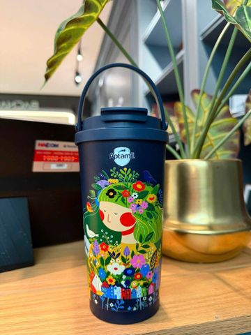 ( QT Apta 3 ) Bình giữ nhiệt inox 304 Kalpen AR32B 560ml - Cô gái hoa - Xanh đen navy