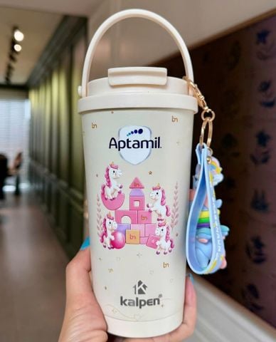 ( QT Apta 3 ) Cốc giữ nhiệt Kalpen inox 304 ngựa Pony màu kem 560ml