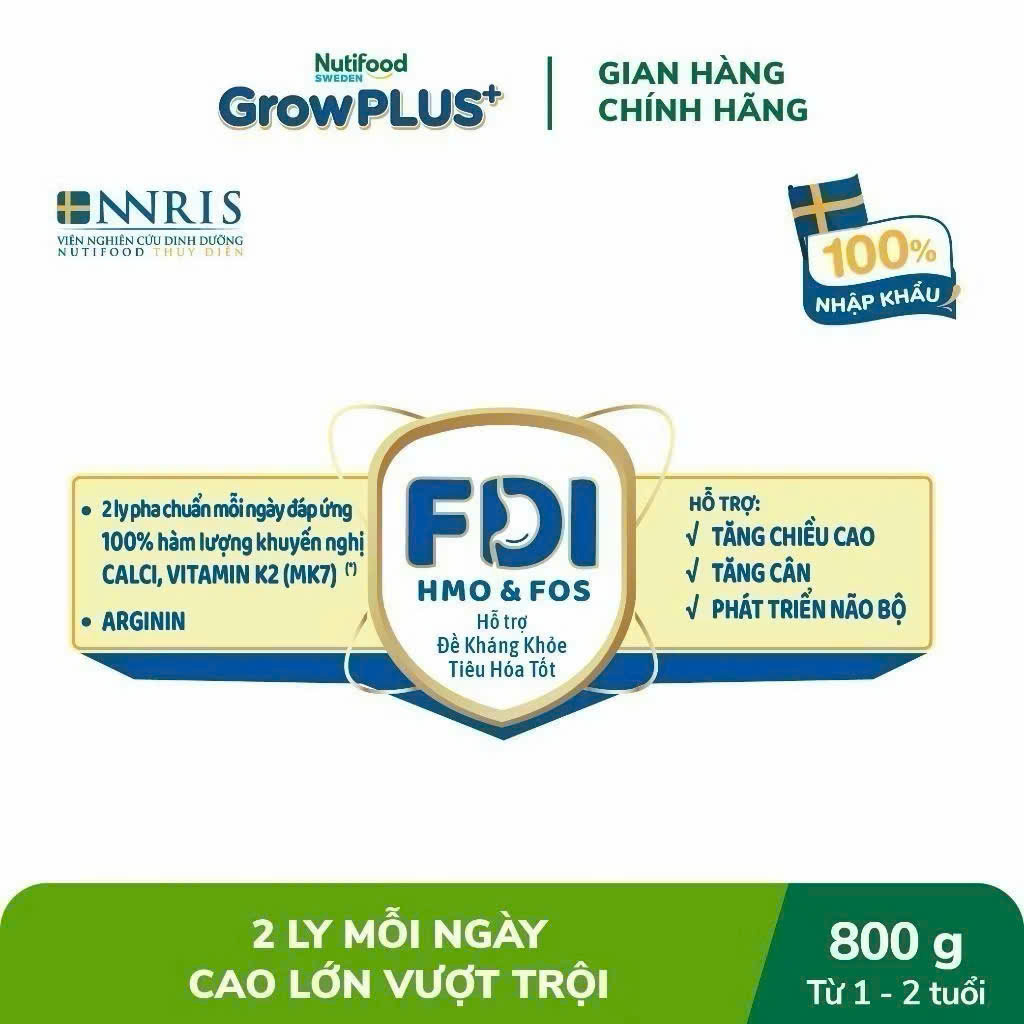 Sữa Bột Nutifood Grow Plus Height Boosting Tăng Chiều Cao 800g