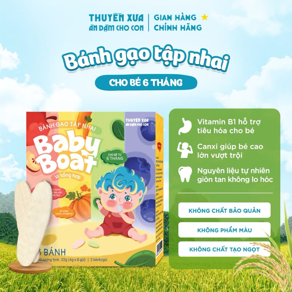 Bánh Gạo Ăn Dặm Tập Nhai Cho Bé Từ 6M+ THUYỀN XƯA - Hộp 32g