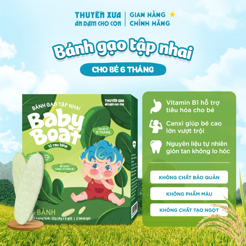 Bánh Gạo Ăn Dặm Tập Nhai Cho Bé Từ 6M+ THUYỀN XƯA - Hộp 32g
