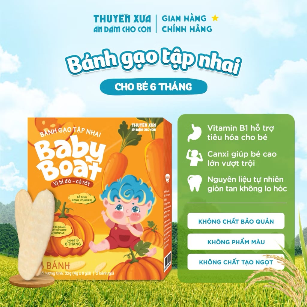 Bánh Gạo Ăn Dặm Tập Nhai Cho Bé Từ 6M+ THUYỀN XƯA - Hộp 32g