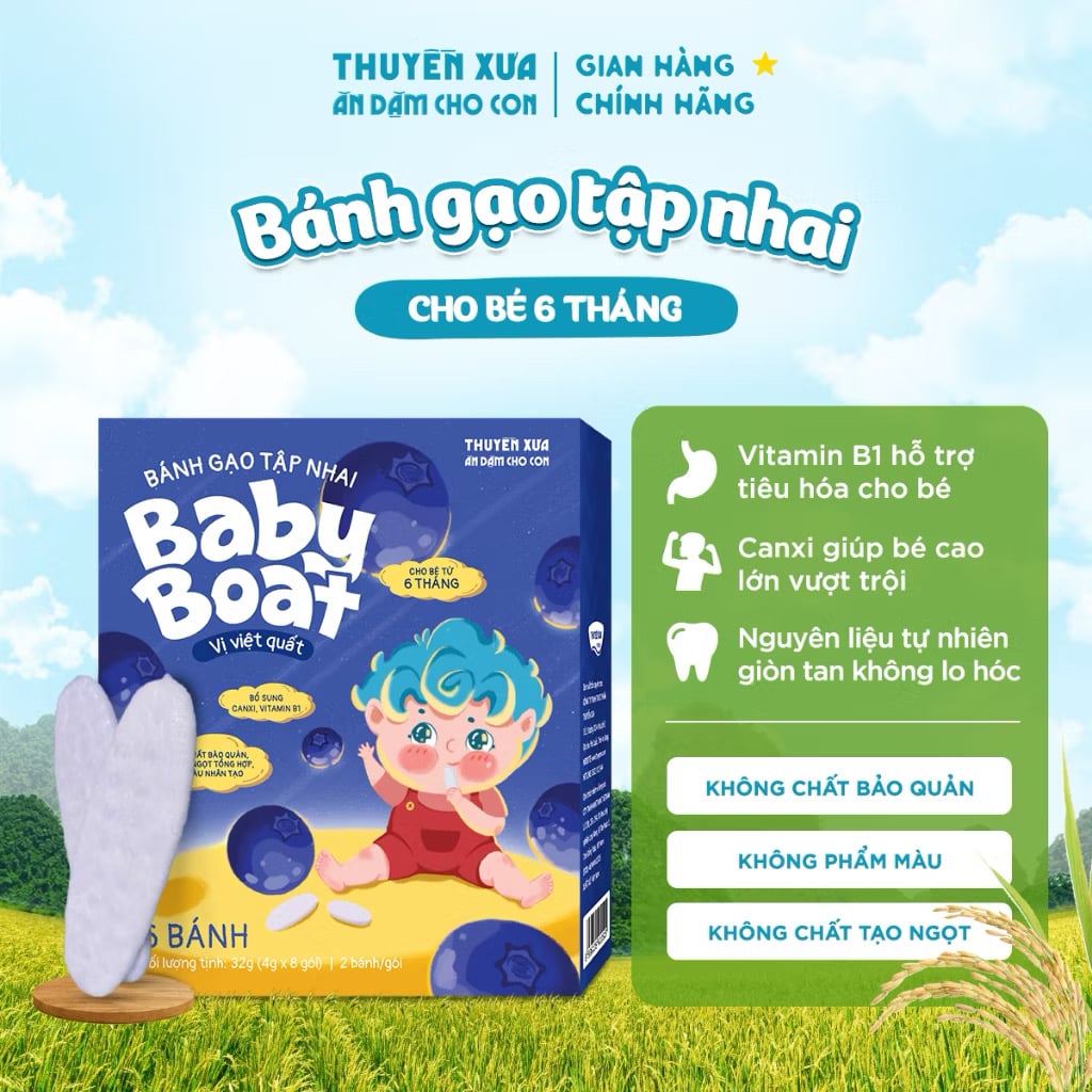 Bánh Gạo Ăn Dặm Tập Nhai Cho Bé Từ 6M+ THUYỀN XƯA - Hộp 32g