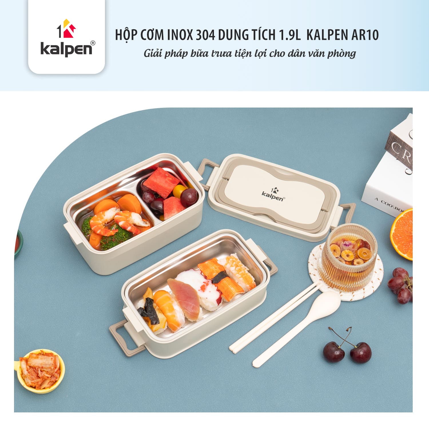 ( QT Apta 3 ) Hộp cơm 2 tầng inox 304 Kalpen AR10 1.9L