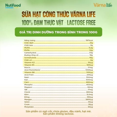 Sữa Hạt Varna Life Nutifood Lactose Free 800g - Sữa Bột Công Thức