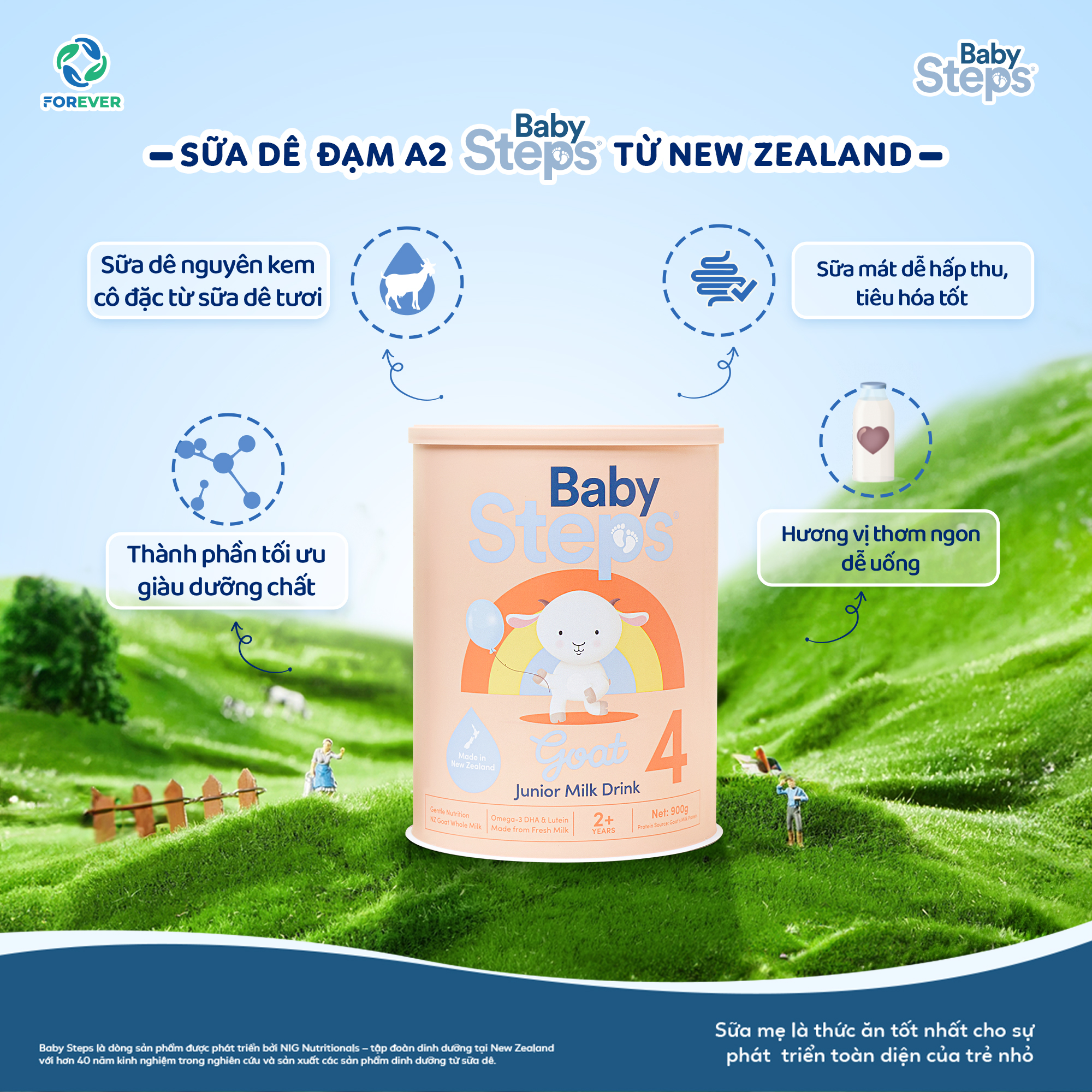Sữa Dê Baby Steps New Zealand Hỗ Trợ Tiêu Hoá Tăng Cân 900g - Sữa Bột Công Thức