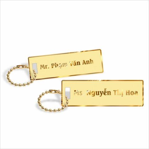 Nametag đồng mạ vàng gắn dây bi KT 80*26mm