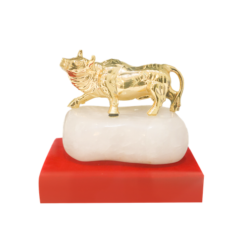 Tượng quý linh Trâu MNMG003, đồng mạ vàng đá thạch anh