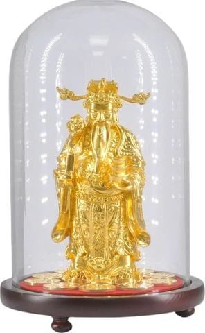 Tượng Thần Tài  thau mạ vàng 18 cm gắn đế gỗ