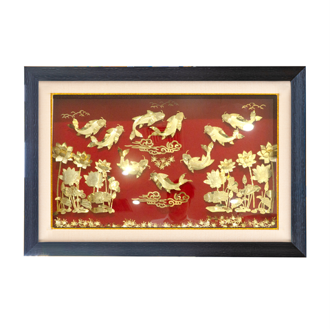 Khung tranh Cửu Ngư hoa sen 50x70cm mạ vàng