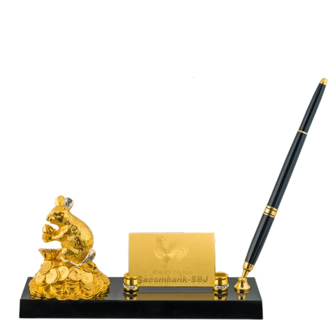 Đế cắm viết tượng Tý mạ vàng