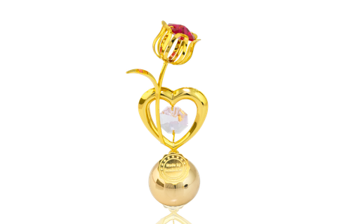 Hoa tulip trái tim mỹ nghệ đồng gắn đá swarovki