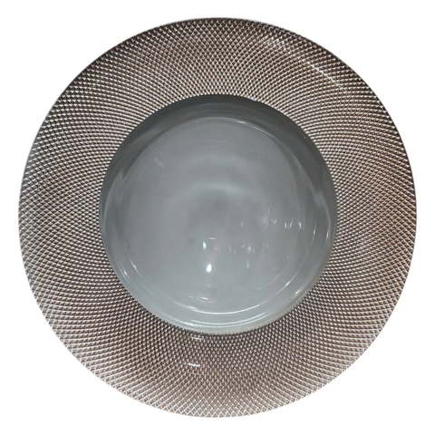 Dĩa thủy tinh GP - 0027 viền màu hồng -33cm