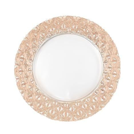 Dĩa thủy tinh GP - 0281 viền màu hồng -33cm