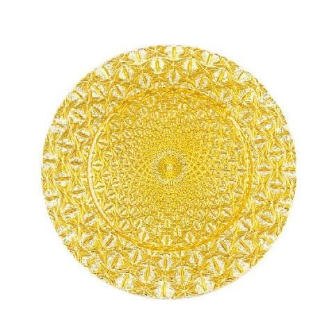 Dĩa thủy tinh GP - 0287 viền màu vàng -33cm