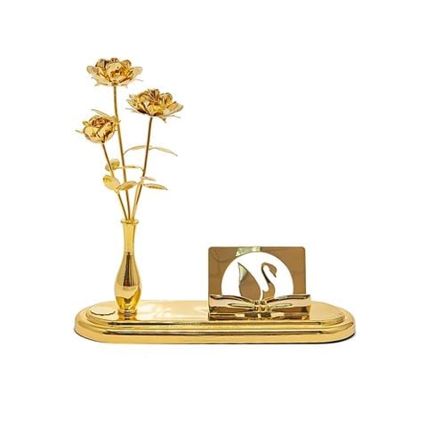 Đế namecard bình hoa hồng thiên nga mạ vàng
