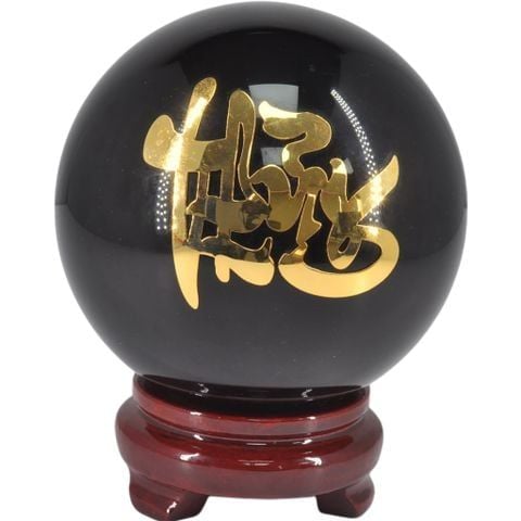 Quả cầu phong thủy hành Thủy đồng mạ vàng và đá Onyx đen