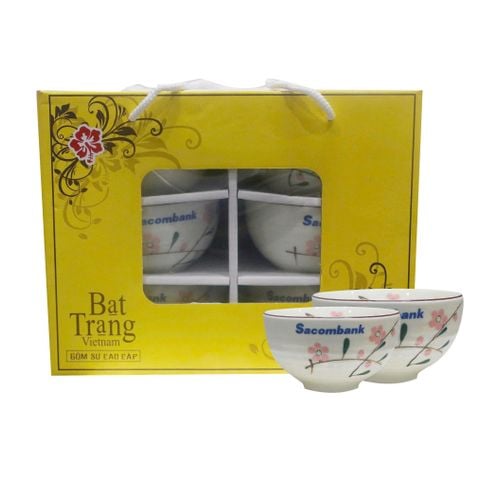 Bộ Chén Bát Tràng KHTT 2024 hoa anh đào đỏ