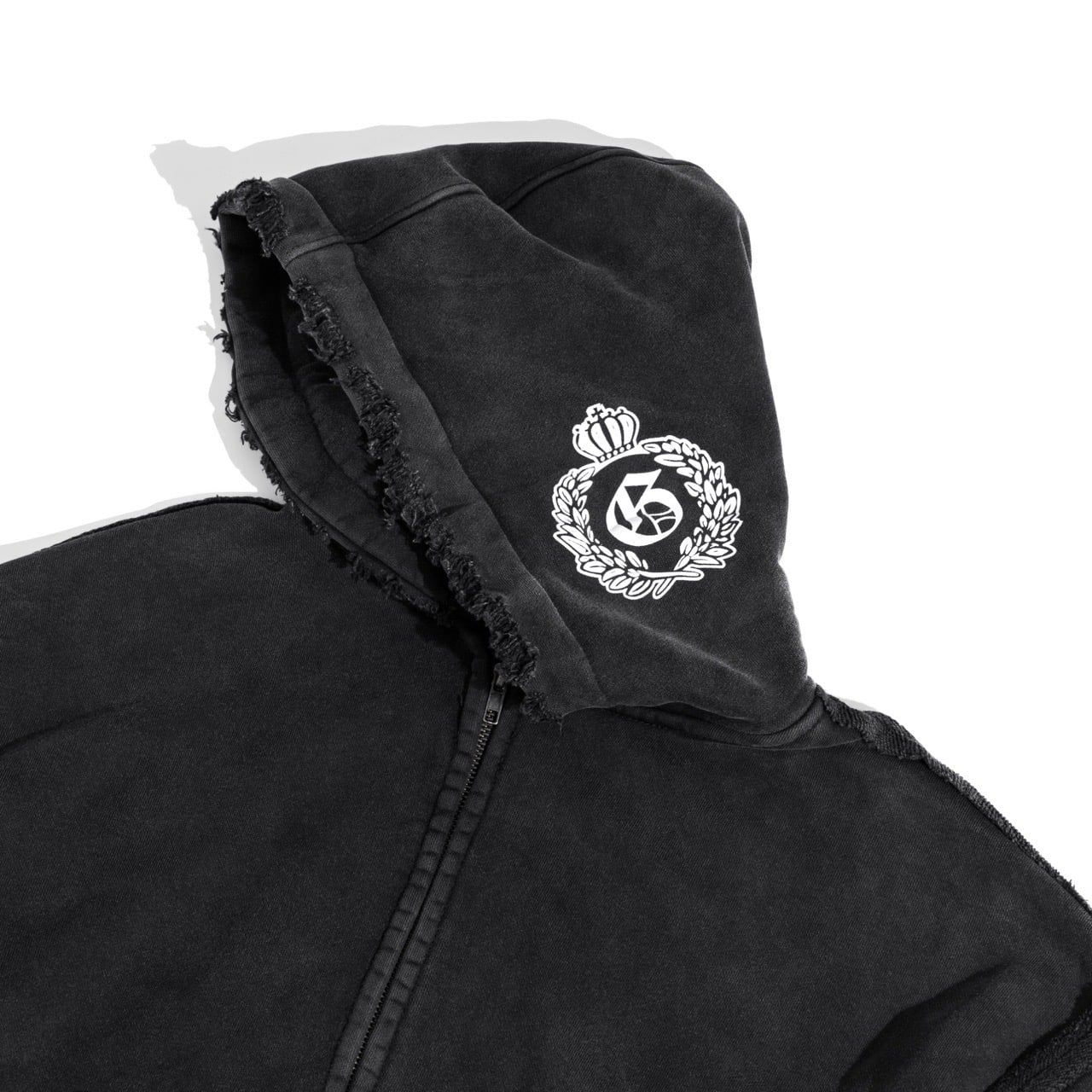  GWYN RAW EDGE BLACK HOODIE ZIP 