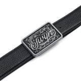  GWYN ENGRAVED BUCKLE LEATHER BELT // BLACK 