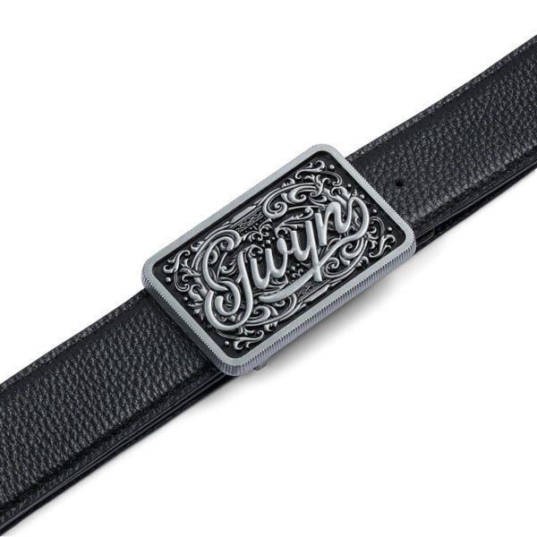  GWYN ENGRAVED BUCKLE LEATHER BELT // BLACK 