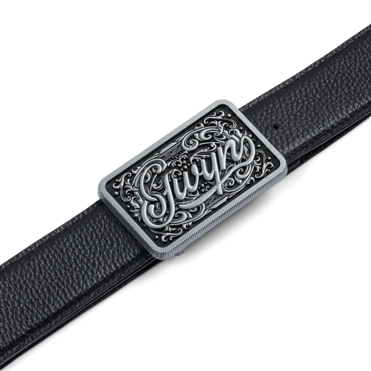  GWYN ENGRAVED BUCKLE LEATHER BELT // BLACK 