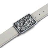  GWYN ENGRAVED BUCKLE LEATHER BELT // OFF WHITE 