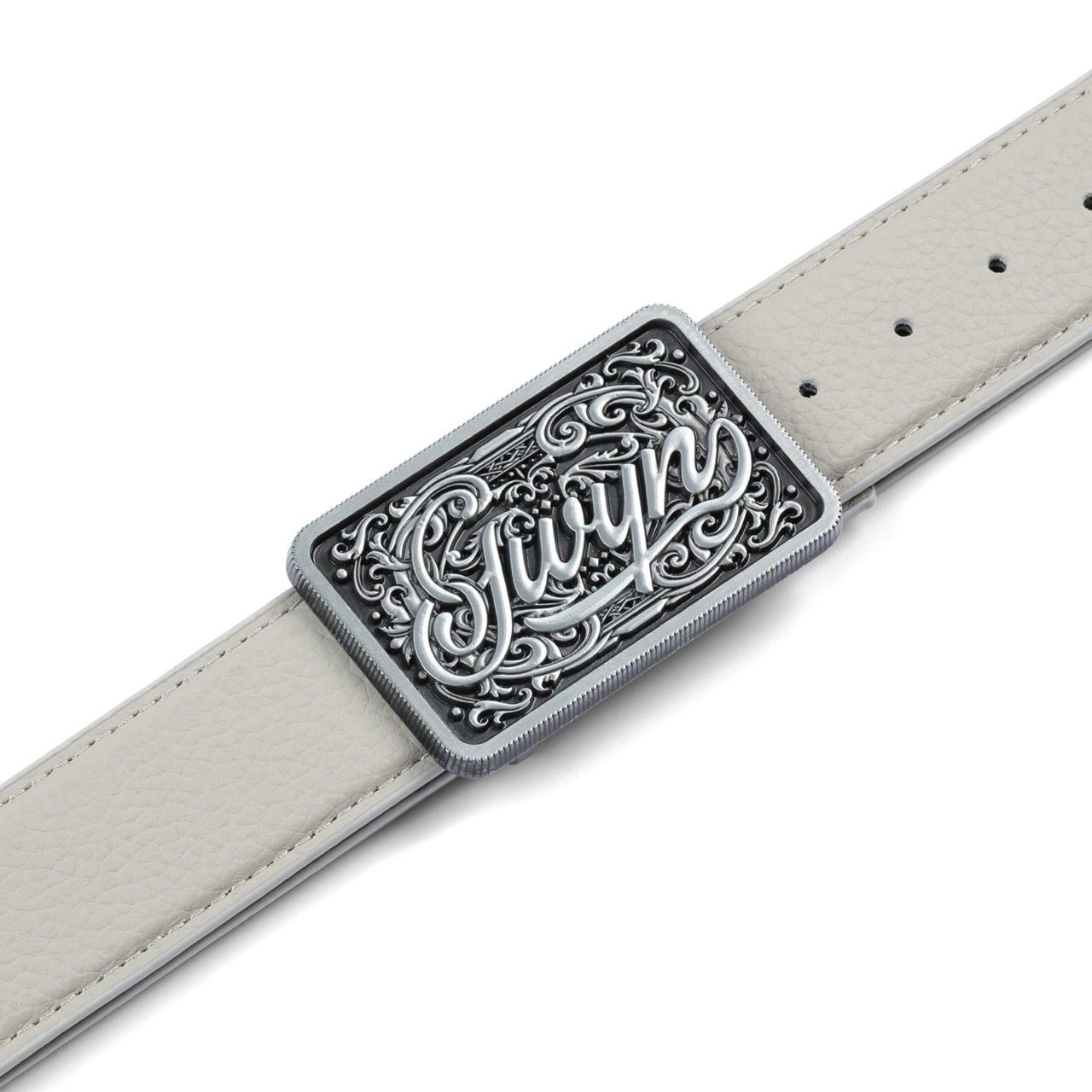  GWYN ENGRAVED BUCKLE LEATHER BELT // OFF WHITE 