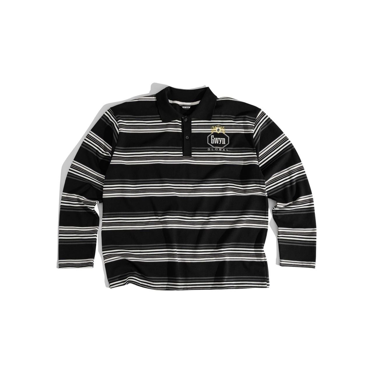  GWYN LONG SLEEVE STRIPED POLO SHIRT/ BLACK 