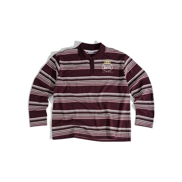  GWYN LONG SLEEVE STRIPED POLO SHIRT/ WINE RED 