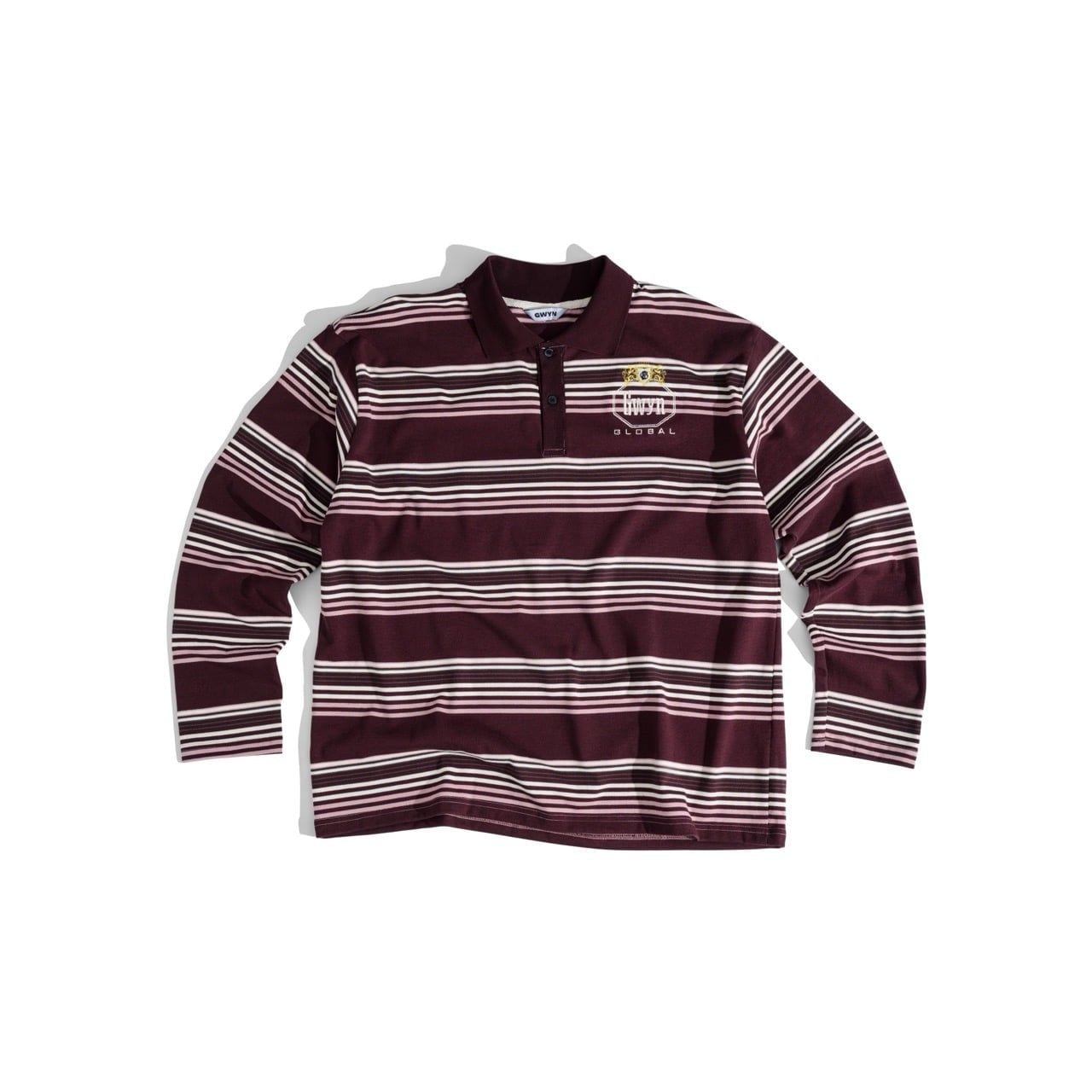  GWYN LONG SLEEVE STRIPED POLO SHIRT/ WINE RED 