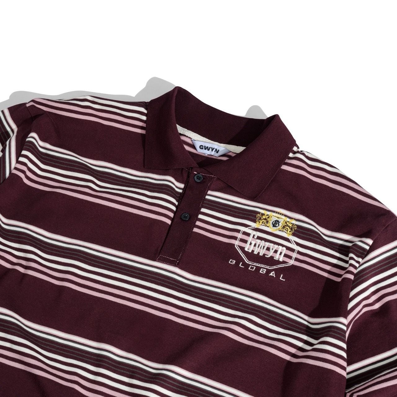  GWYN LONG SLEEVE STRIPED POLO SHIRT/ WINE RED 