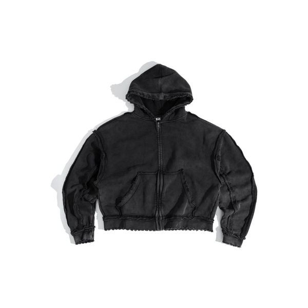  GWYN RAW EDGE BLACK HOODIE ZIP 