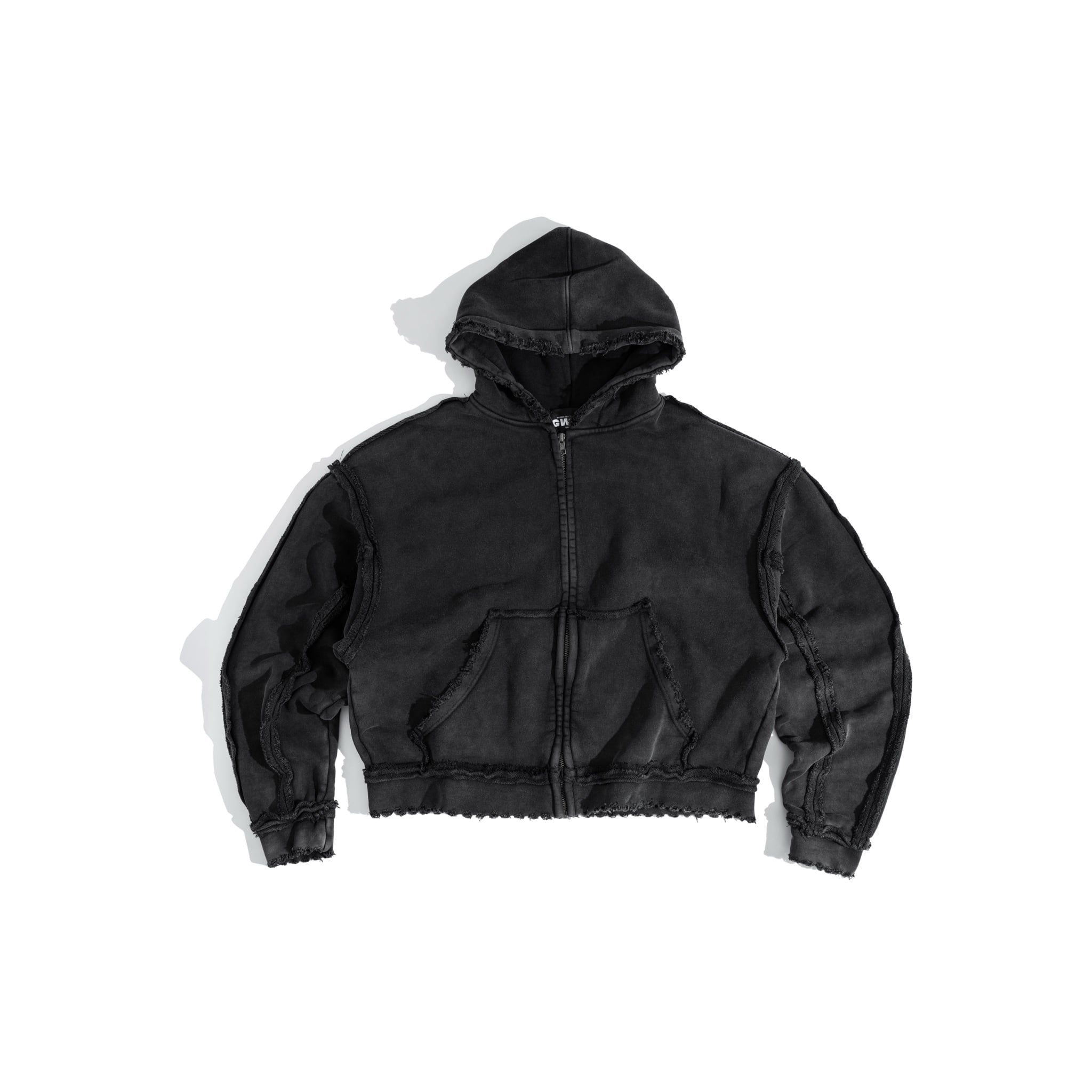  GWYN RAW EDGE BLACK HOODIE ZIP 