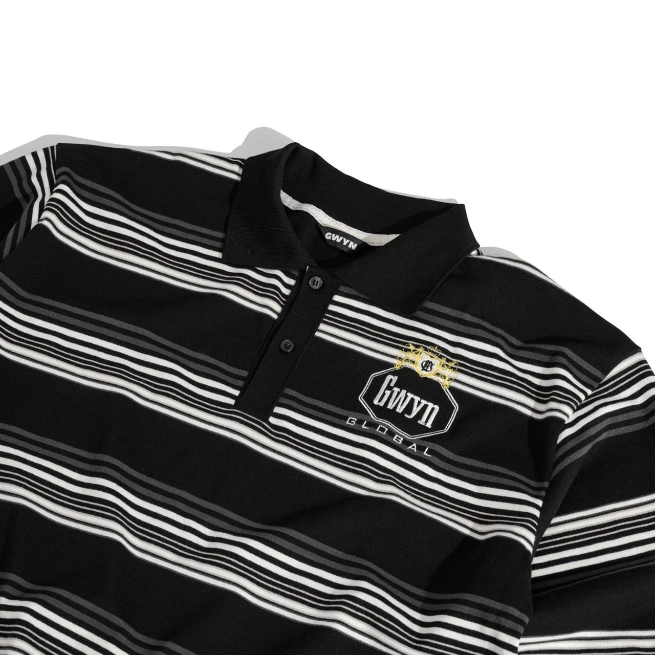  GWYN LONG SLEEVE STRIPED POLO SHIRT/ BLACK 