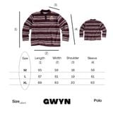  GWYN LONG SLEEVE STRIPED POLO SHIRT/ WINE RED 