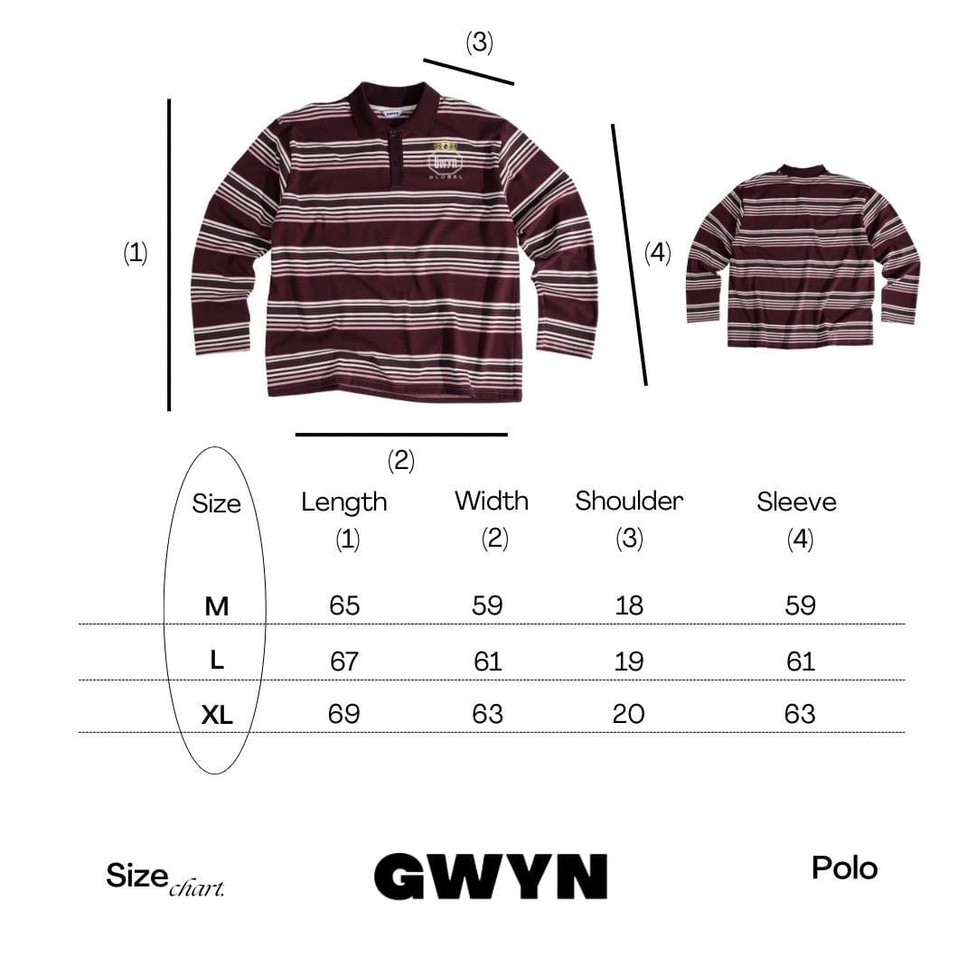  GWYN LONG SLEEVE STRIPED POLO SHIRT/ WINE RED 