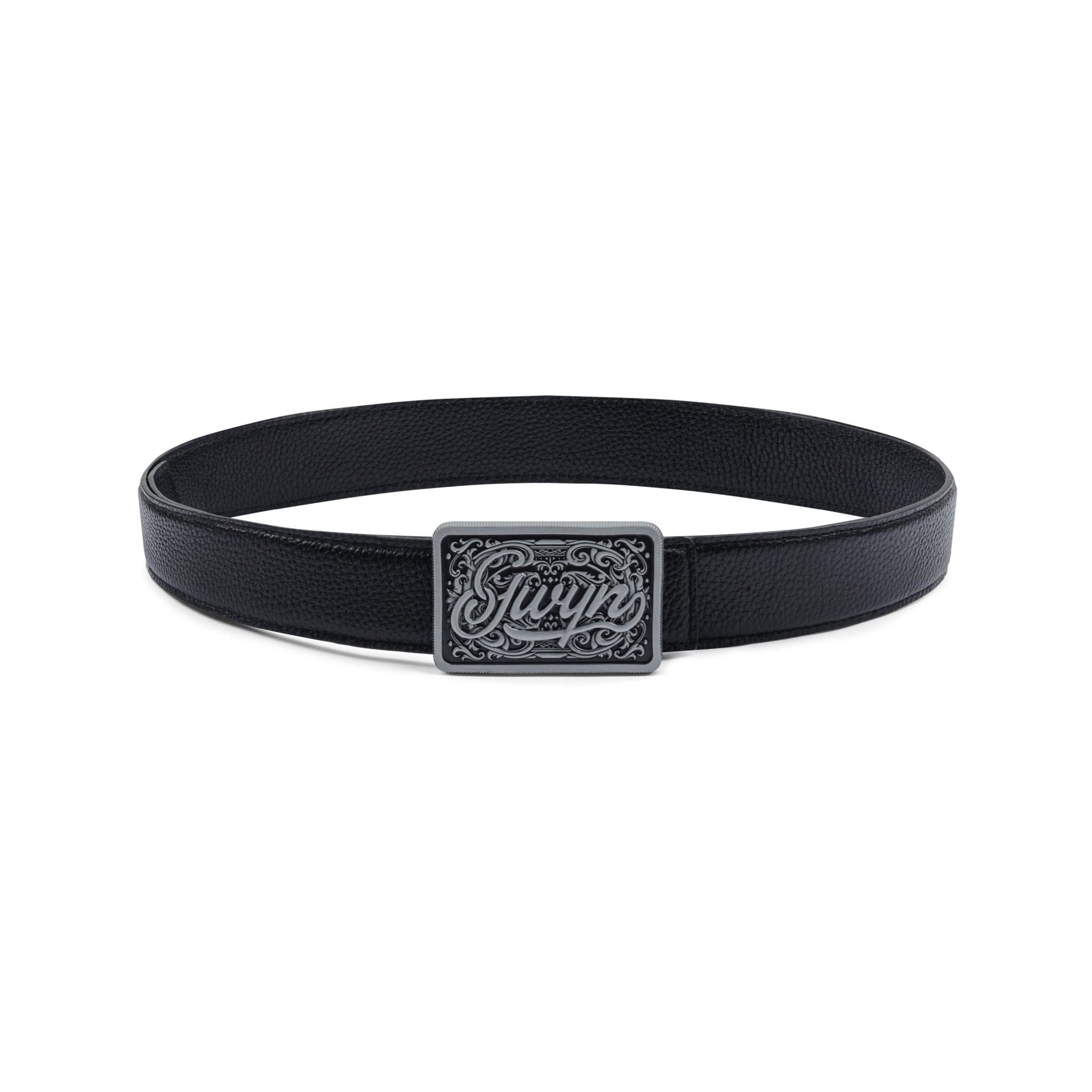  GWYN ENGRAVED BUCKLE LEATHER BELT // BLACK 