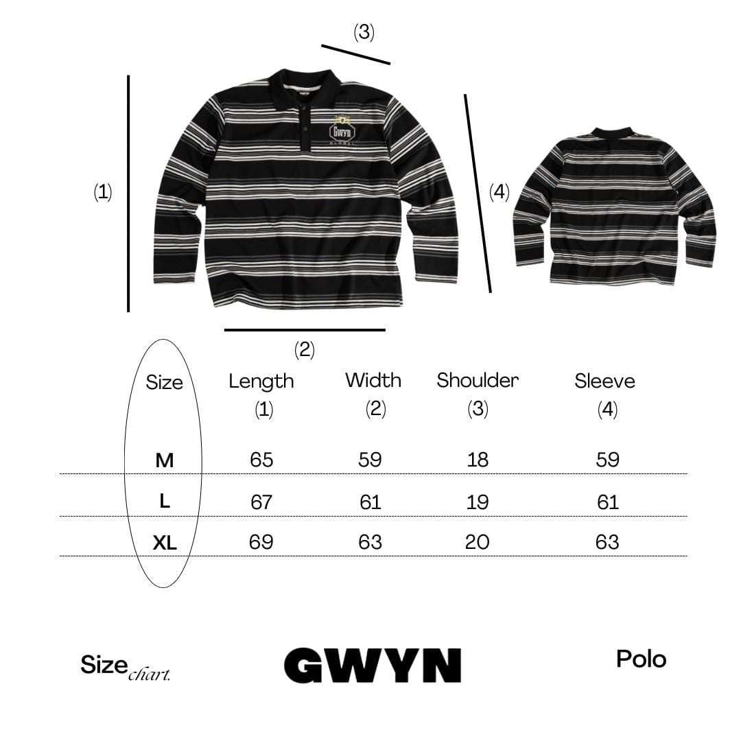  GWYN LONG SLEEVE STRIPED POLO SHIRT/ BLACK 