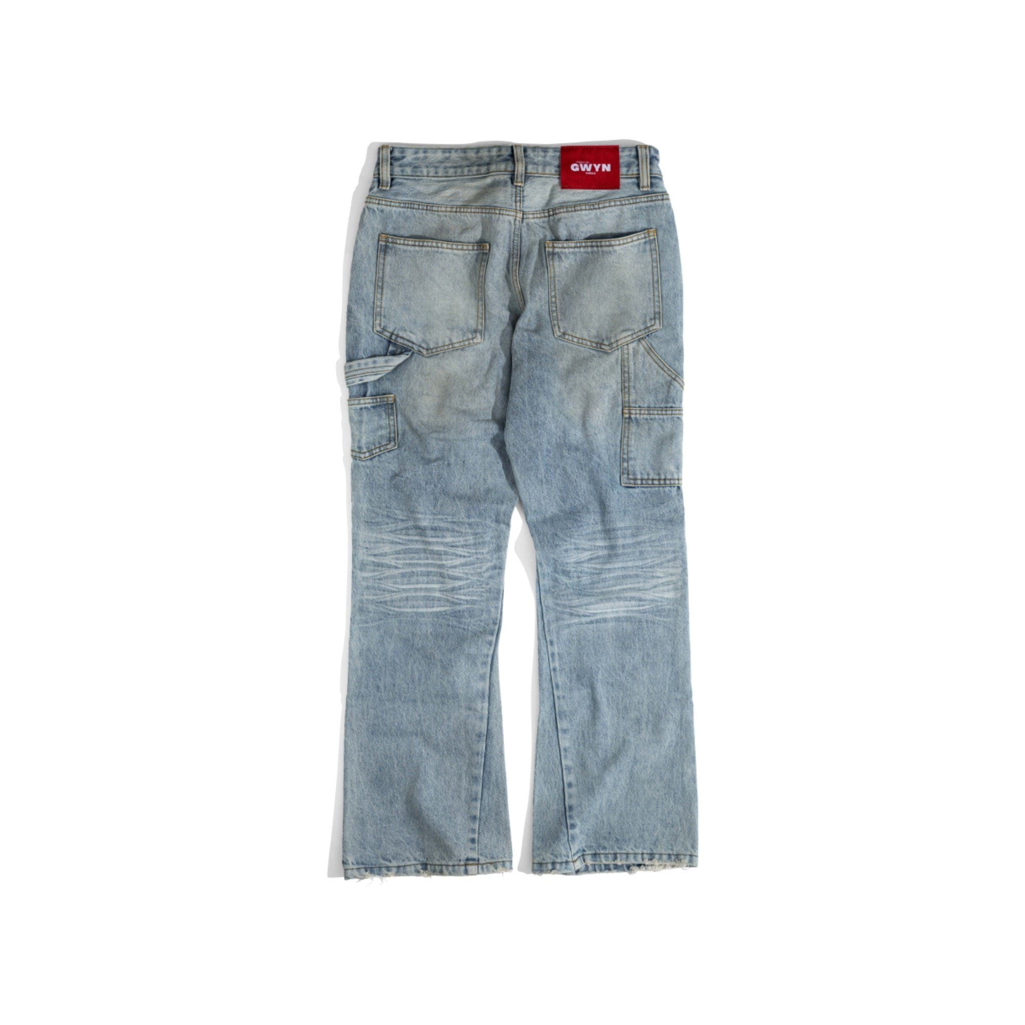  GWYN DOUBLE KNEE FLARE JEANS/ WASHED BLUE 