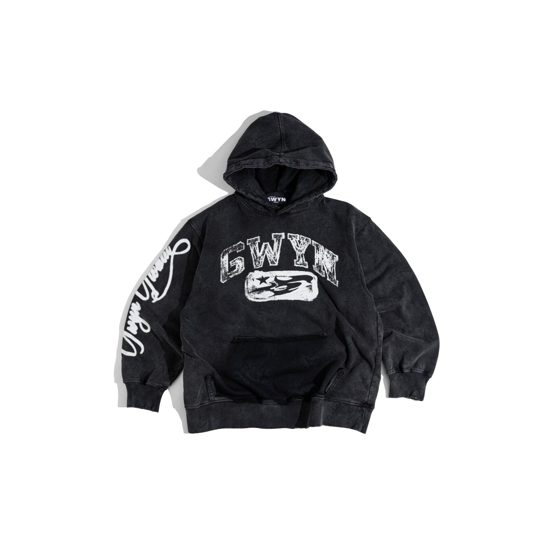  GWYN WASH LOGO HOODIE/ BLACK 