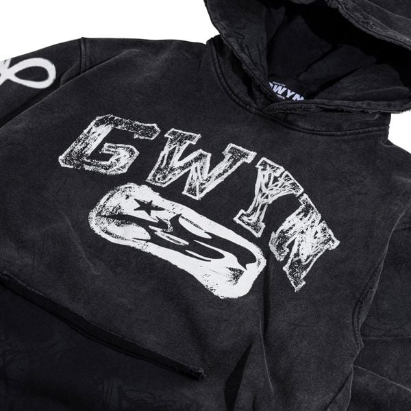  GWYN WASH LOGO HOODIE/ BLACK 
