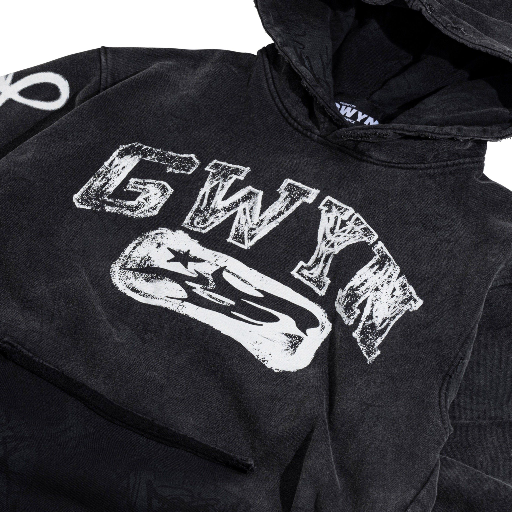  GWYN WASH LOGO HOODIE/ BLACK 