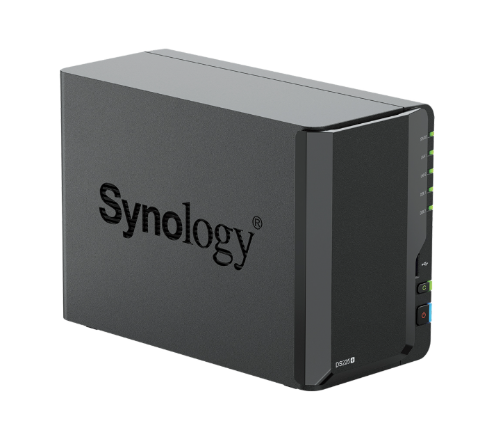 Bộ lưu trữ mạng Synology DS225+ 2-bay Plus series model with Intel Celeron J4125 quad-core, 2 GB non-ECC DDR4 SODIMM by default, Built-in 1 x 2.5GbE and 1 x 1GbE RJ-45 LAN port, 2Y WTY