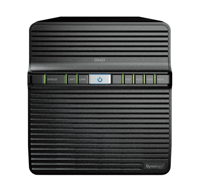 Bộ lưu trữ mạng Synology DS423 4-bay Value series Realtek RTD1619B quad-core processor, 2GB non-ECC DDR4 onboard (non-upgradable), 2 x 1GbE RJ-45, 2 x USB 3.2 ports, 2Y WTY