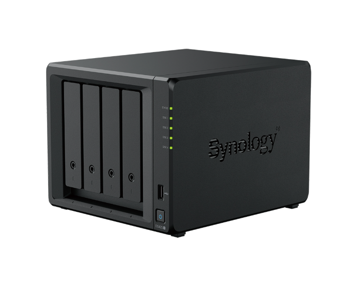 Bộ lưu trữ mạng Synology DS425+ 4-bay Plus series, Intel Celeron J4125 quad-core processor, 2 GB DDR4 non-ECC SODIMM (up to 6 GB),Built-in two M.2 NVMe slots and 1 x 2.5GbE and 1 x 1GbE RJ-45 LAN port, 3Y WTY